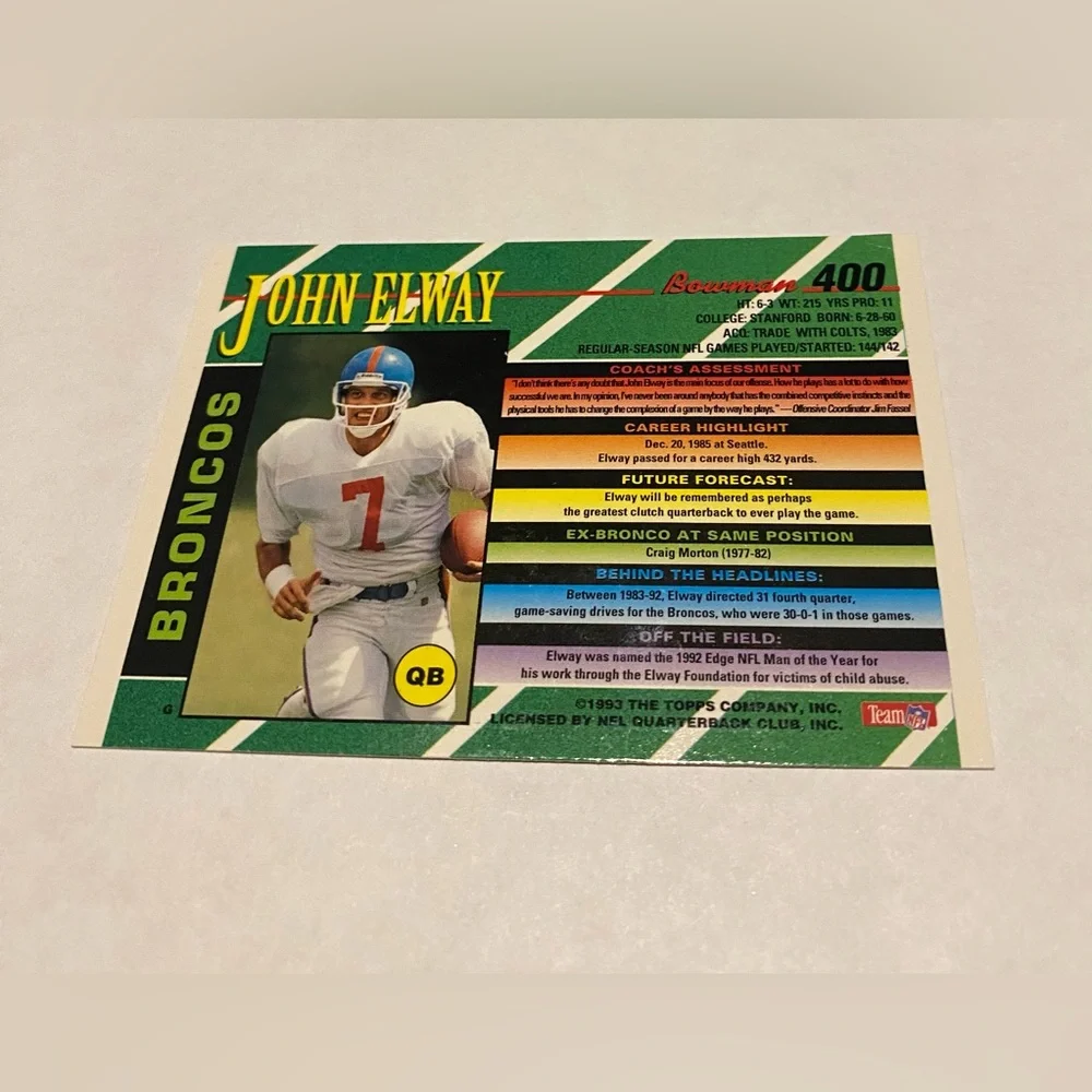 John Elway 1993 Bowman gold foil siding Football Card #400 vintage Collectible